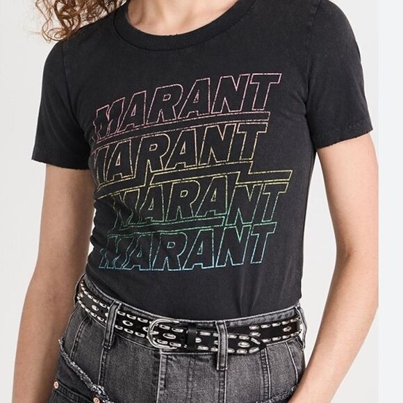 NWT Marant Etoile Logo-Print Cotton-Jersey T-Shirt - Gray Large $ 220.00 - Picture 4 of 9